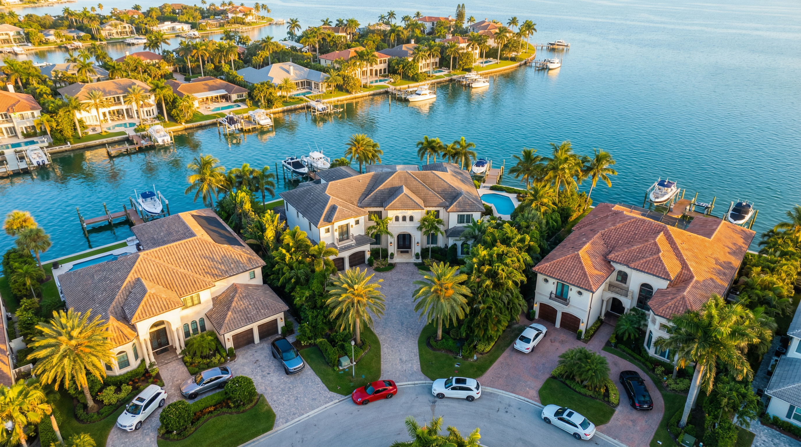 Aerial view of Tampa Bay luxury waterfront neighborhoods